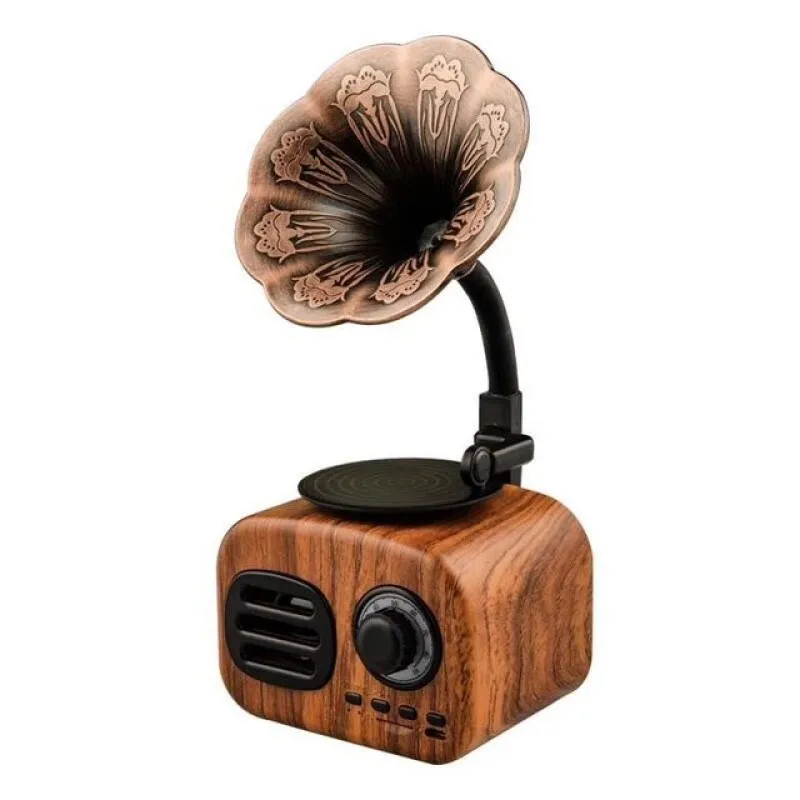 

Retro Trumpet Style Bluetooth Speaker Wireless Stereo Subwoofer Music Box Wooden Speakers with Mic FM radio TF for Phone