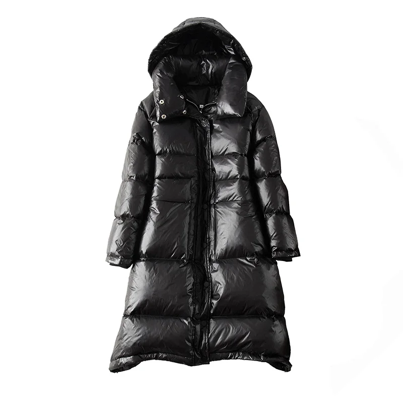 SuyaDream женские черные пуховые пальто с капюшоном Стеганые Длинные теплые парки 70% белая утка наполнитель зимняя длинная верхняя одежда - Цвет: Черный