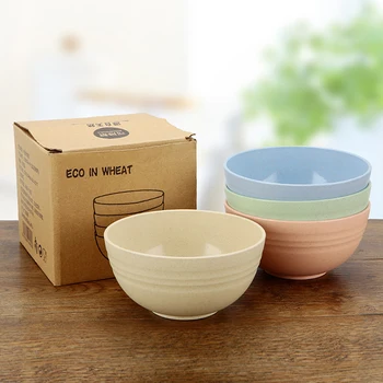 

4 PCS/Set Kitchen Tableware Wheat Straw Bowl Food Grade Wheat Rice Bowl Tableware Food Container Eco-friendly Dinnerware