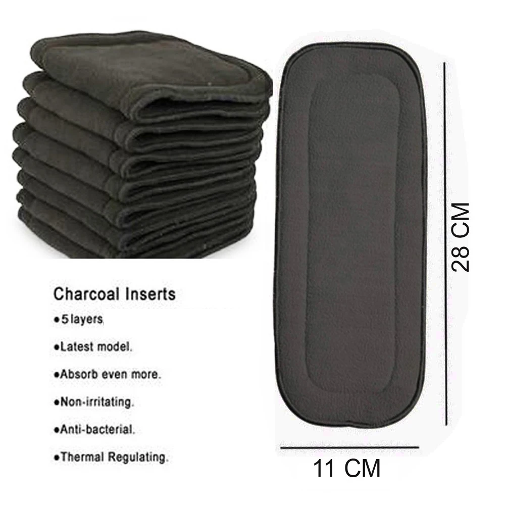 Extremely Absorbent Diaper for Incontinence Pocket or Cover Diapers Adult Diaper Insert S Reusable 5-layer Charcoal Bamboo Washable Liners for Diapers 