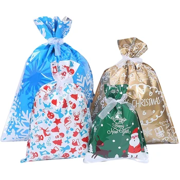 

10Pcs Candy Christmas Plastic Drawstring Bag Christmas Gift Bags(Pattern Ran)