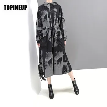 

Korean Women Loose Long Long hooded drawstring waist trench coat Cotton Casual Pocket Outerwear Windbreaker Female 2019