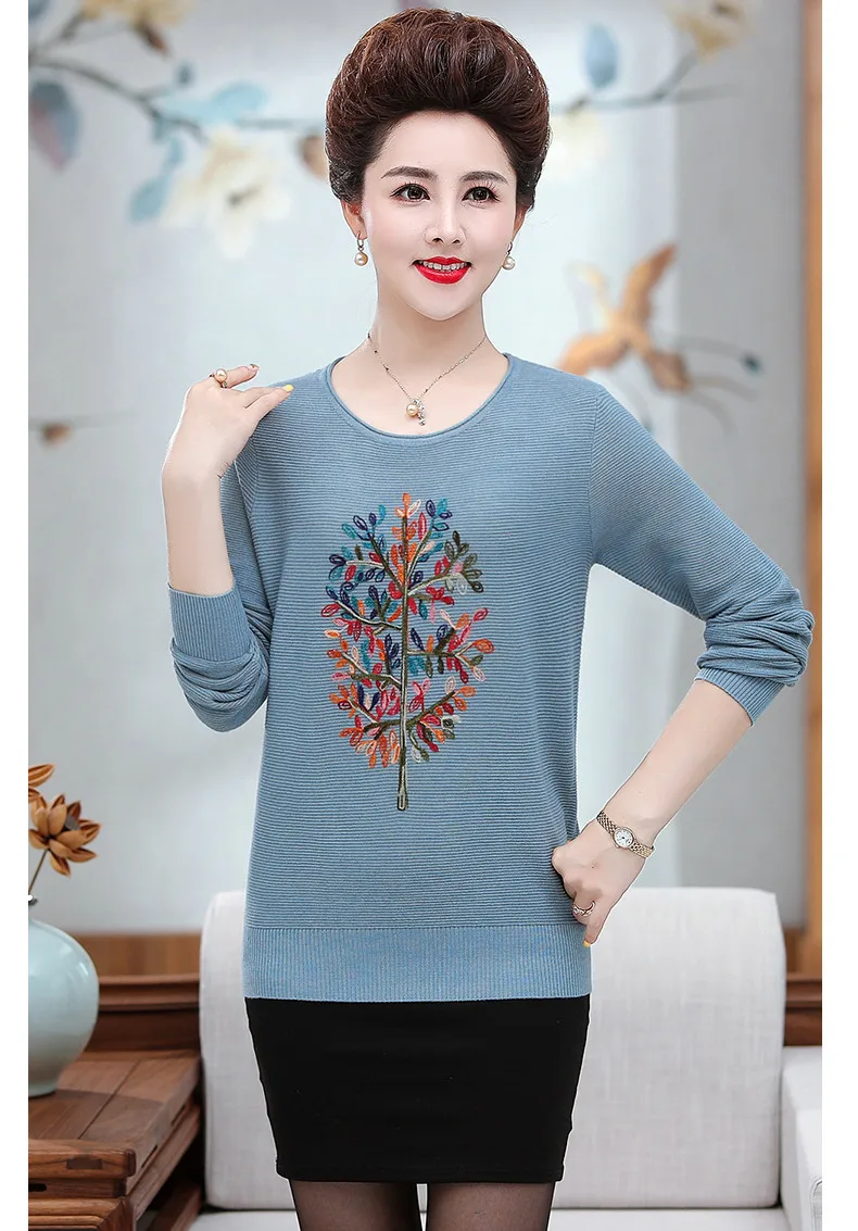 XJXKS Fall Middle-aged Women Jumper Winter Sweaters Pullovers Plus Size O-neck Wool Sweater Women Long Sleeve Mother Tops