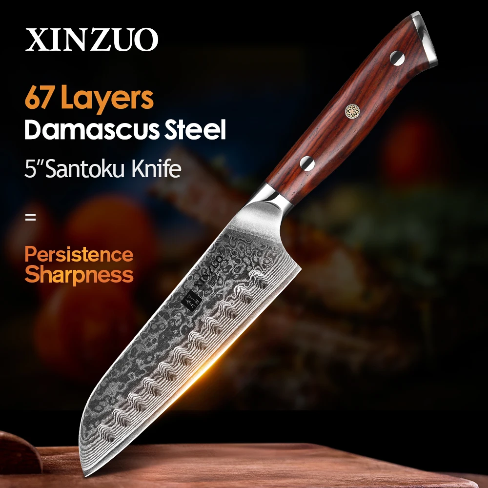 XINZUO 5 дюймов Кухонные ножи Santoku Дамасская сталь нож шеф повара новые острые мясо фрукты овощи с ручкой