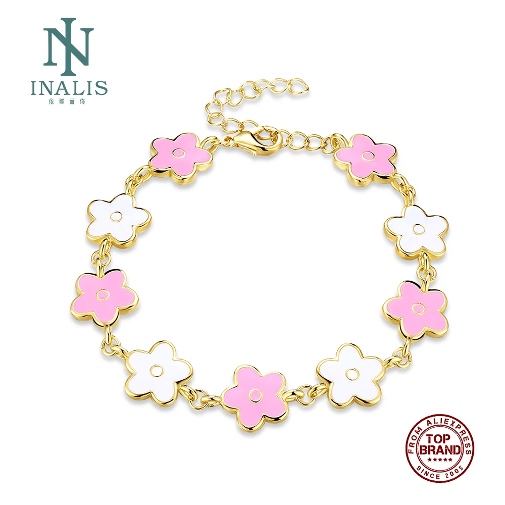 INALIS браслеты для женщин с эмалью процесс золотые и розовые цветы очаровательный