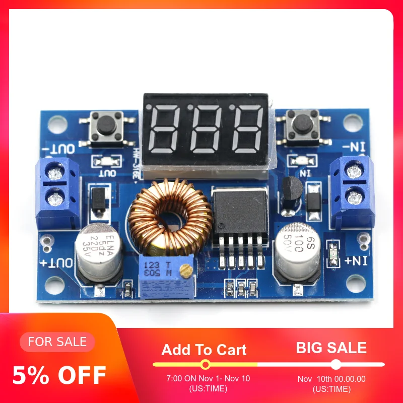 XL4015 High power 5A 75W DC-DC Adjustable Step-down Charger Module Step Down Buck Converter LED Driver with Red Voltmeter