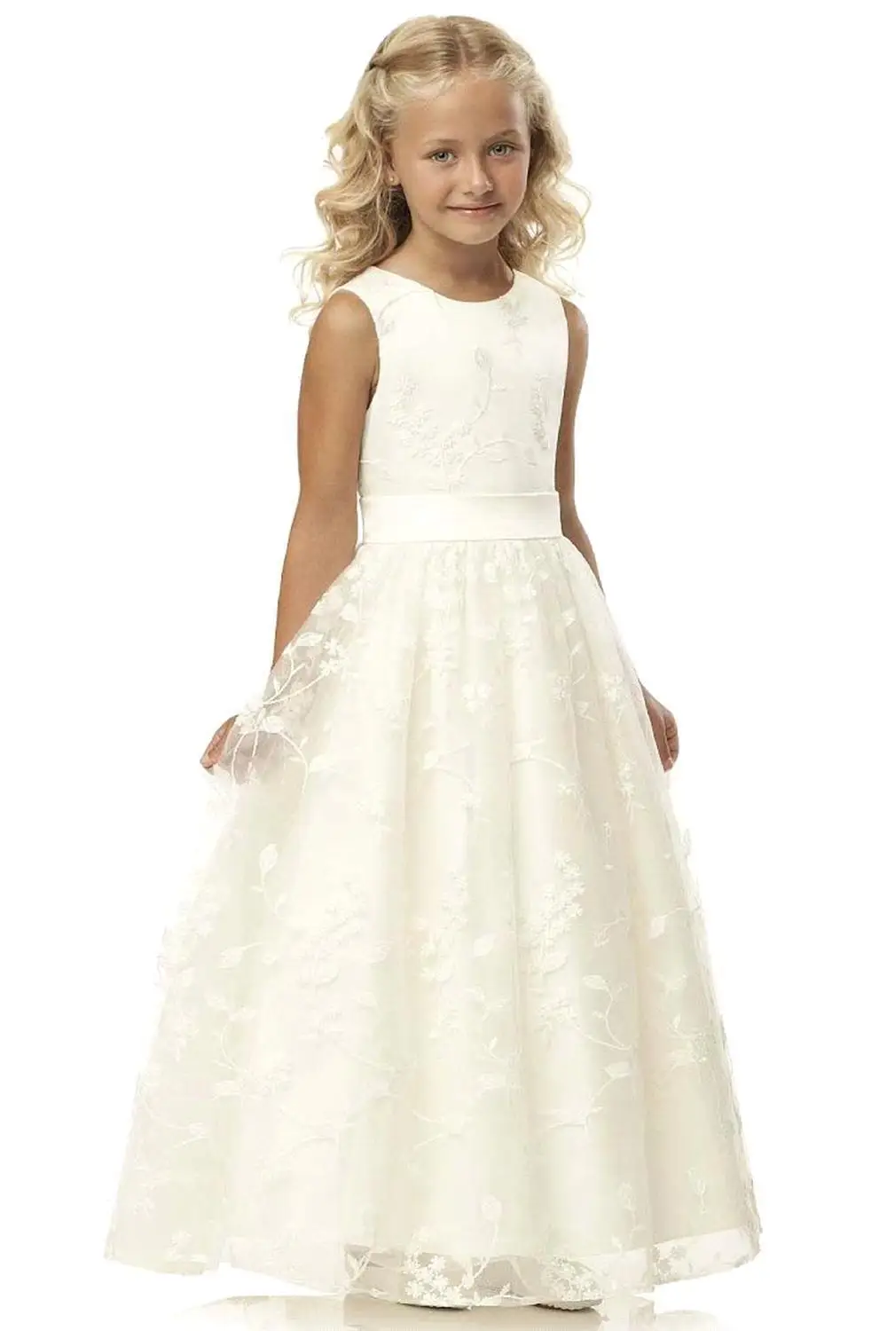 

2-12T Princess Lace Flower Girls Dresses 2020 Appliques Kids Ball Gown Birthday Party Dresses Children Mesh Gown