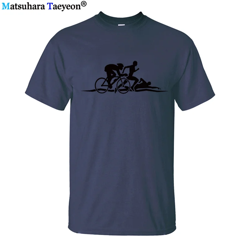Летняя хлопковая футболка с коротким рукавом для велоспорта, спортсмена, плавания, топ с принтом, футболка, модная мужская футболка с изображением триатлона - Цвет: 5