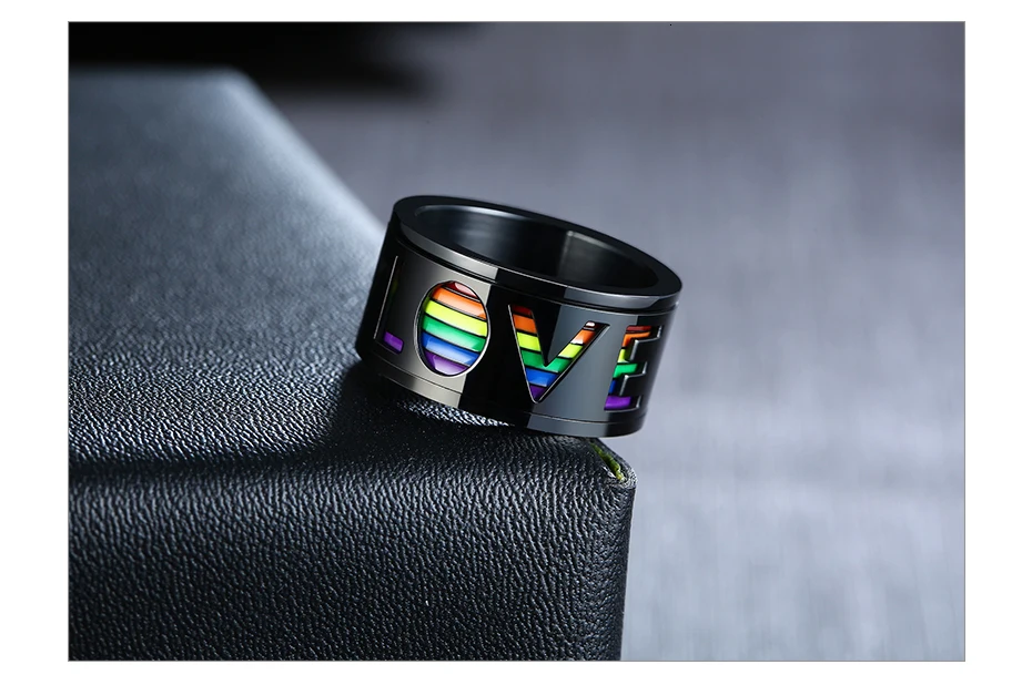 Vnox, 11 мм, черное кольцо-Спиннер для мужчин, полые, радуга, любовь, обручальное кольцо, глянцевая, нержавеющая сталь, вращающийся, для снятия стресса, LGBT, Anel
