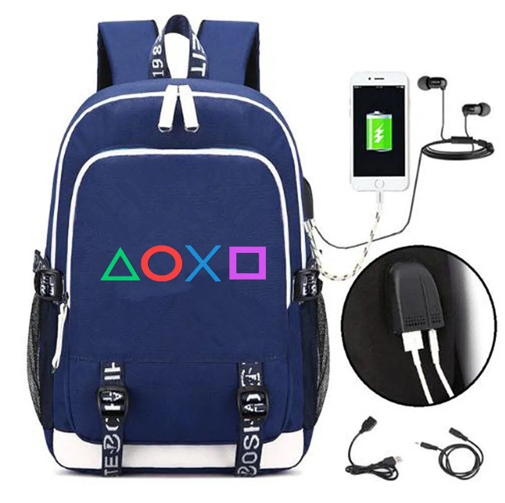 Детский холщовый рюкзак для playstation usb зарядка школьная сумка ps4 Музыкальный Рюкзак Сумка через плечо дорожная сумка для ноутбука рюкзак - Цвет: Синий