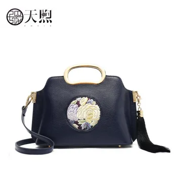 

Pmsix New Women Genuine Leather bag cowhide Hand embroidery handbags Luxury fashion tote women leather shoulder Crossbody bag