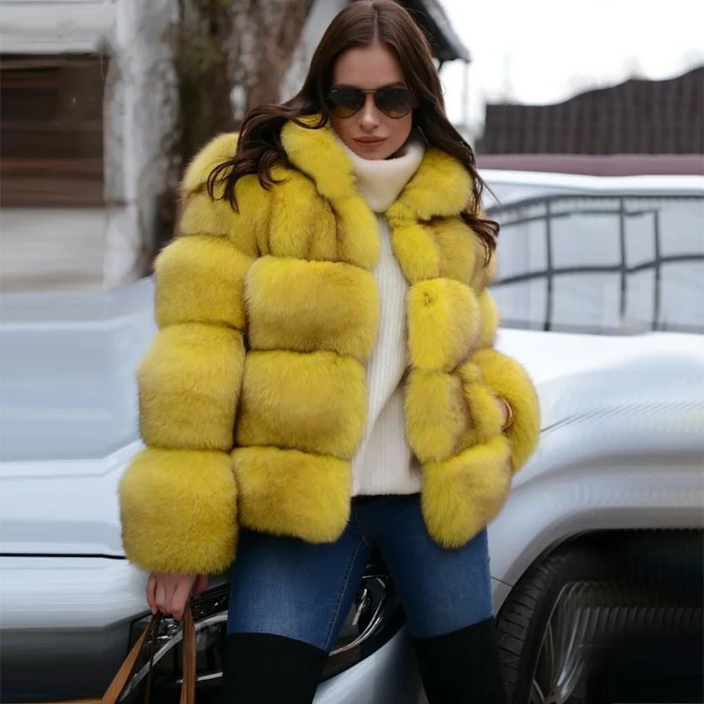 Меховая шуба из натурального Лисьего меха, зимняя меховая куртка с отворотом, теплая утолщенная короткая стильная женская куртка для отдыха, новинка, женская верхняя одежда, куртки