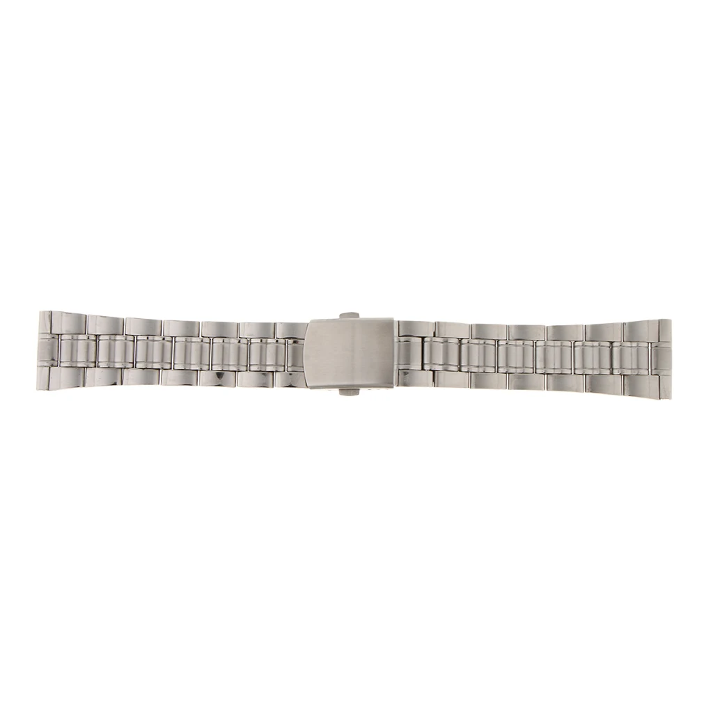 Men Watch Band Solid Stainless Steel Strap Silver Folded Clasp 22mm