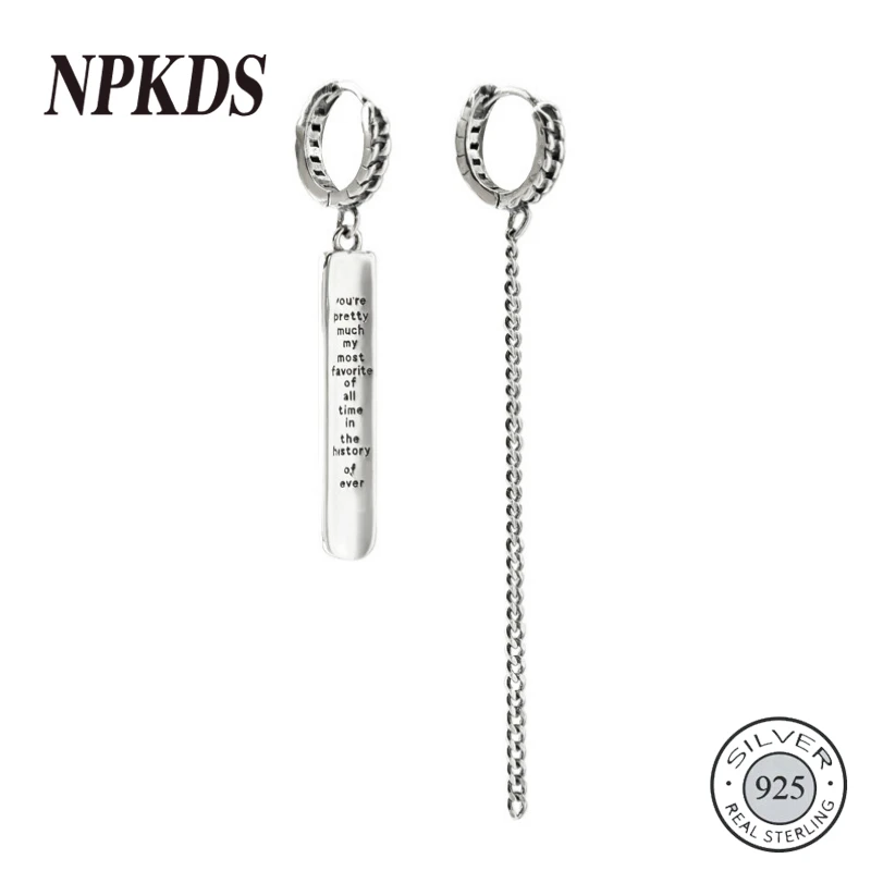

925 Sterling Silver Asymmetric Hoop Earrings Elegant Korea Ins Style Long Chain Earrings for Women Fashonable 925 Jewelry Chic