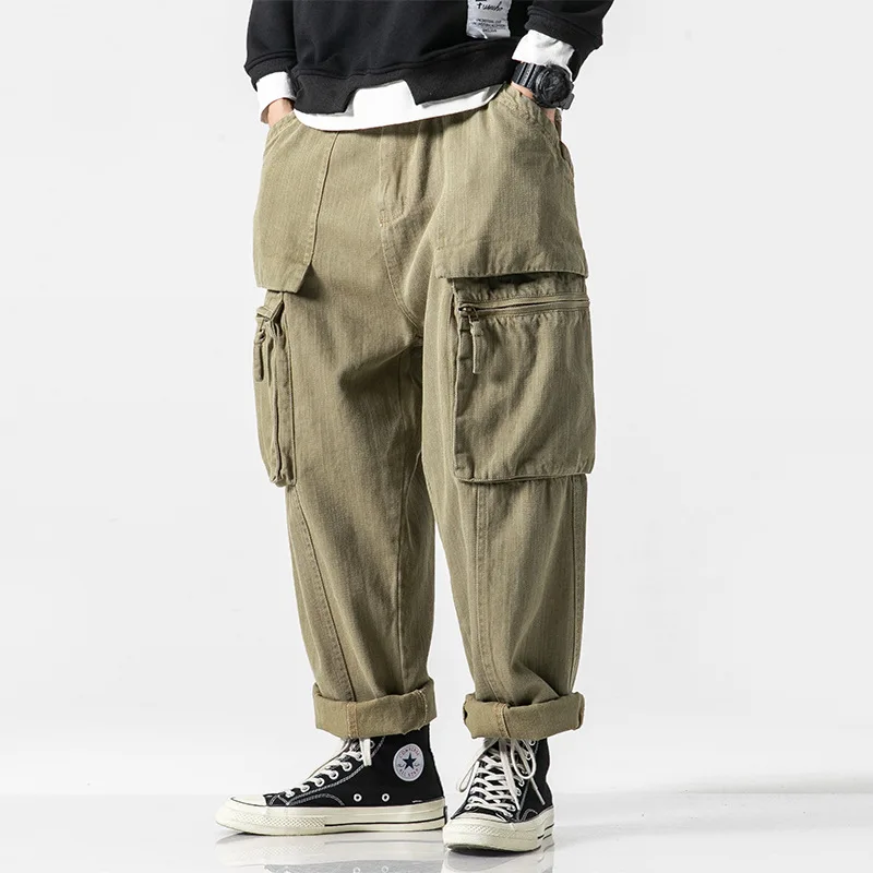 

City Where the Product Autumn New Style Straight-Cut Stereo Pocket Bib Overall MEN'S Casual Pants Pure Cotton Popular Brand Capr