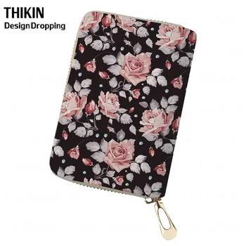 

THIKIN Vintage Small Floral Women Card Holder for Credit Cards Ladies Travel Passport Cover Leather PU Flower Student ID Case