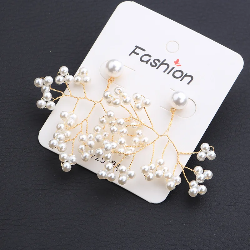 

South Korea Hand-woven Irregular Exaggeration Beads Branch Earrings Designer-Elegant Pearl Earrings Super Fairy