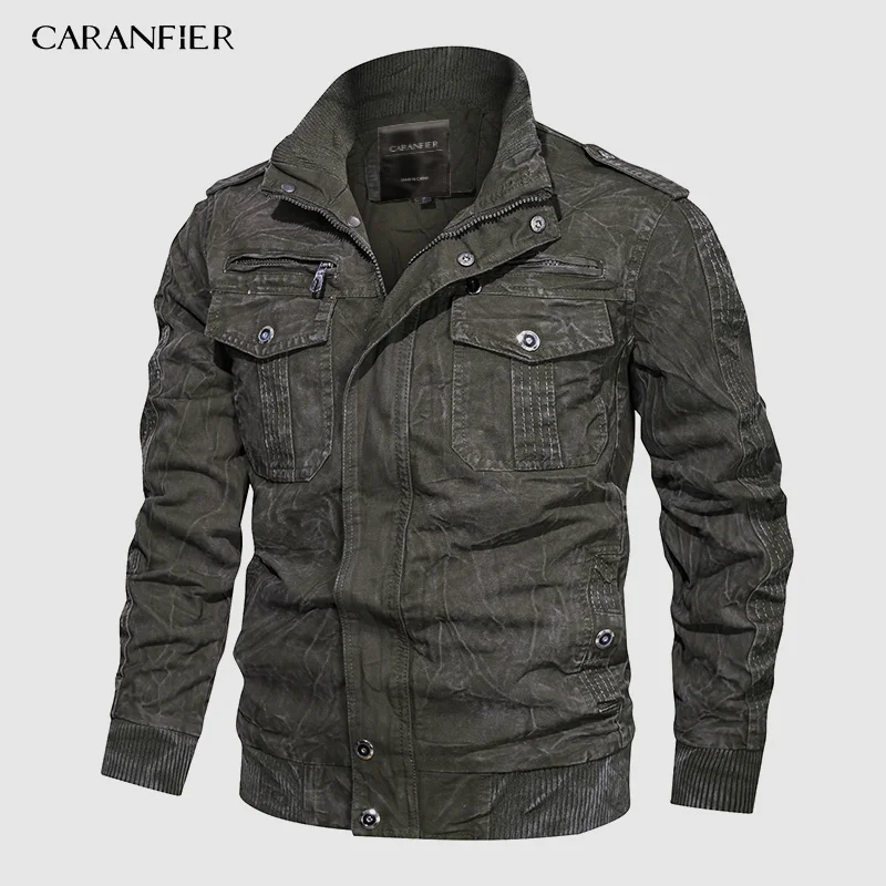 CARANFIER брендовая зимняя куртка для мужчин повседневное ретро пальто армейские летные куртки Air Force Cargo верхняя одежда модные пальто одежда американские размеры