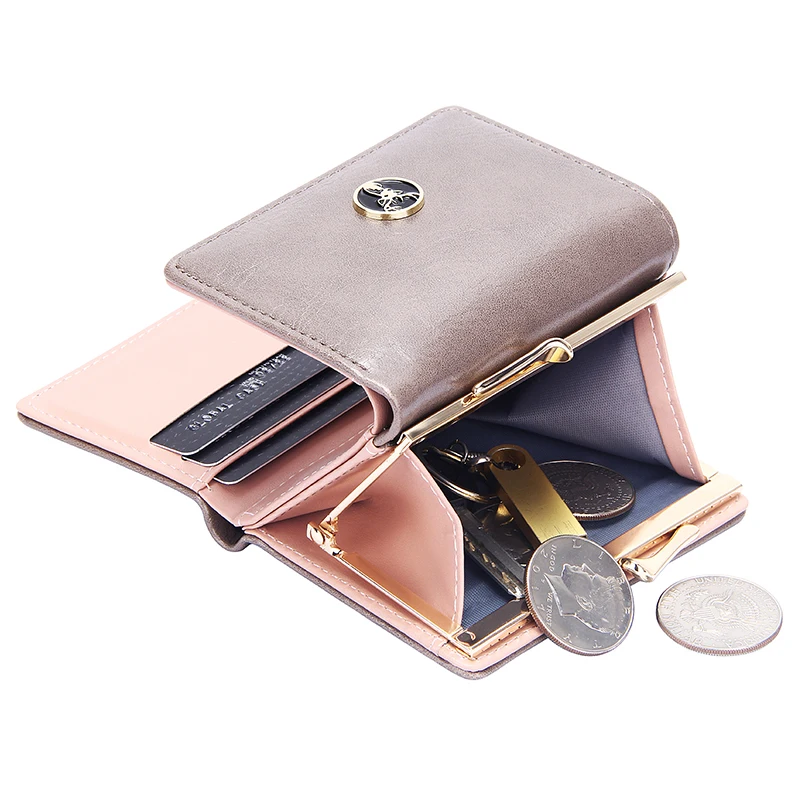 Короткий женский кошелек для женщин, маленькие кошельки, кожаный кошелек для монет, Дамский модный кошелек на застежке, мини кошелек для студентов, держатели для карт