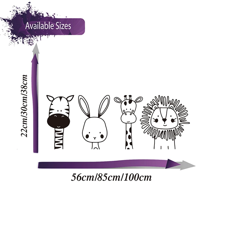 Cartoon Zebra Rabbit Giraffe Lion Animal Wall Sticker Laptop Car Kids Room Zoo Animal Jungle Wall Decal Bedroom Vinyl Decor (1)