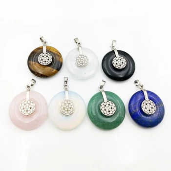 

Flower of life mala pendant gems stone donut mala pendant large round circle pendant lapis crystal quartz tiger eye stone charm