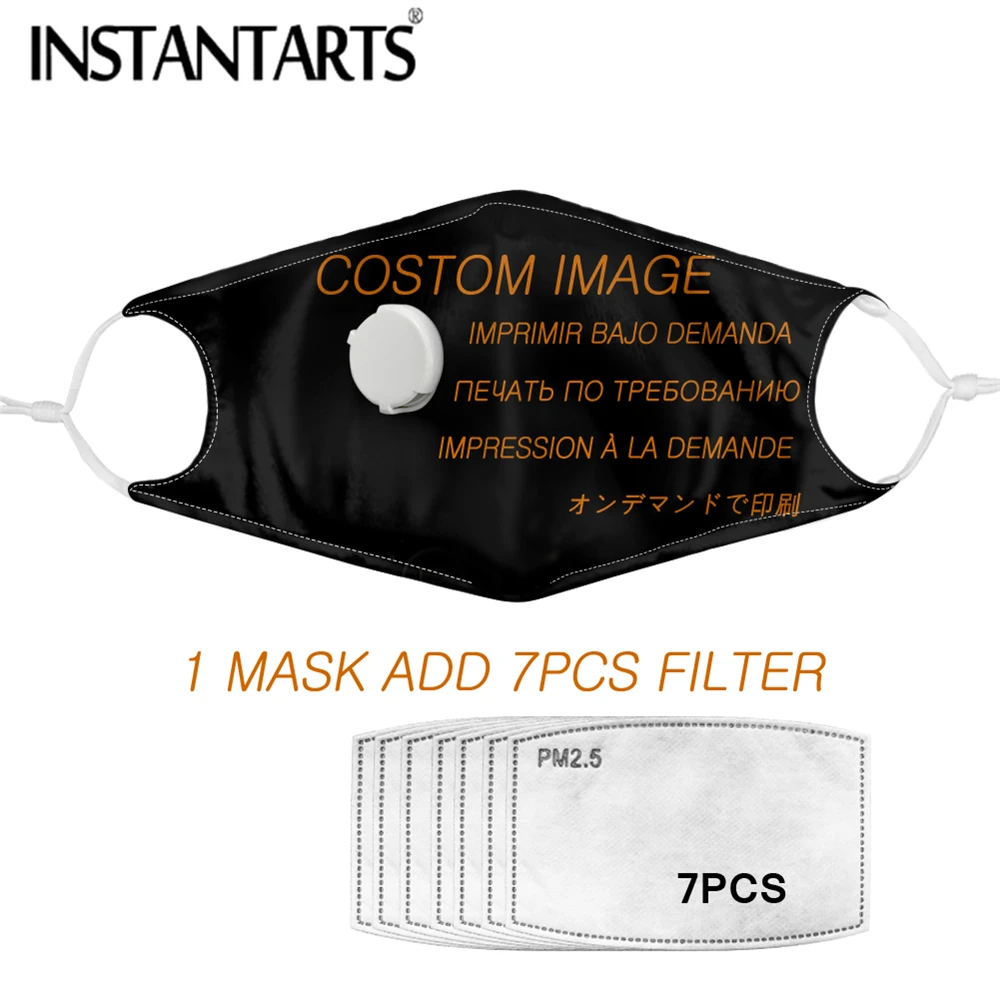 

INSTANTARTS New Women Men Mouth Cover Mask With Breathing Valve Add 7pcs PM2.5 Filter Germ Protection Masks For Kids Adult