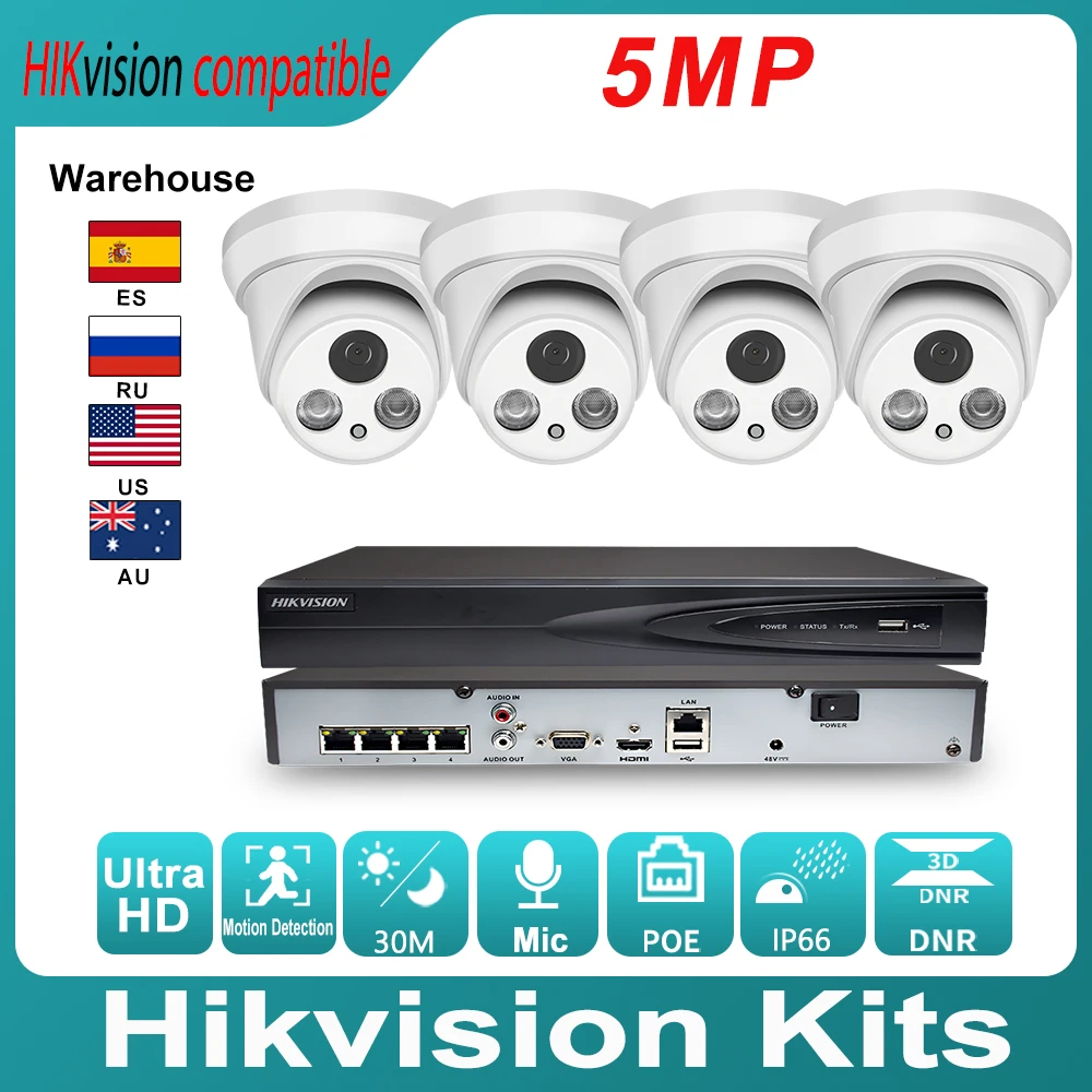 Совместимые комплекты Hikvision 4 шт. 5 Мп POE IP-камеры и 4-канальный NVR DS-7604NI-Q1/4P система