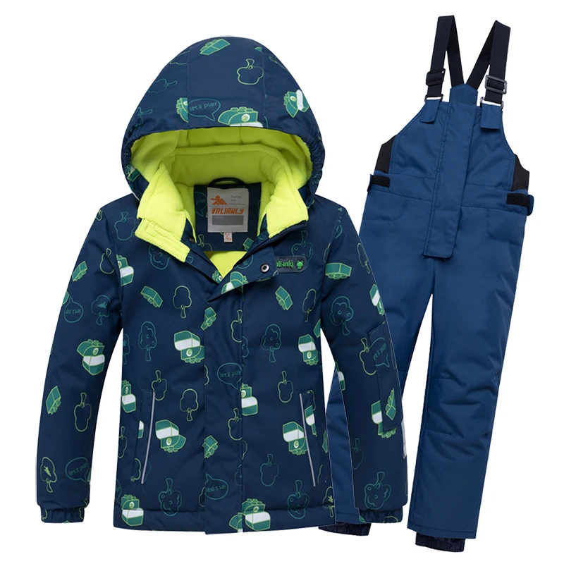 Зимний детский лыжный костюм водонепроницаемый детский зимний костюм для мальчиков ветрозащитная куртка для мальчиков+ штаны лыжный комплект из 2 предметов верхняя одежда для сноуборда - Цвет: Blue