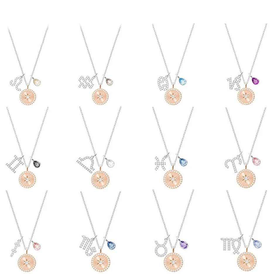 

NEW SWA 12 Constellation Necklace Female Clavicle Chain Leo Aquarius Cancer Capricorn Gemini Libra Pisces Aries Gift for Girls