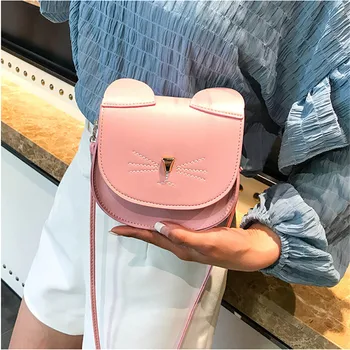 

Women Messenger Bag Cute Cartoon One Shoulder Small Round Cat Bag Girl Solid Color Fashion Mobile Phone Bag Present For Women
