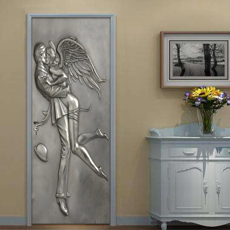 Креативные DIY самоклеящиеся Настенные обои для двери 3D стерео пара Ангел для гостиной, спальни, двери, декоративные наклейки на стены