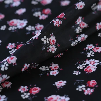 

Black Floral Printing Cotton Fabric Soft Thin Natural Silk Diy Dress Blouse Material