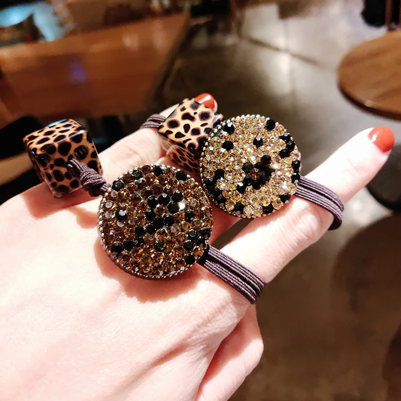 Модное леопардовое кольцо для волос чешское сверло смайлик со стразами резиновая повязка на голову веревка высокая эластичная веревка для волос