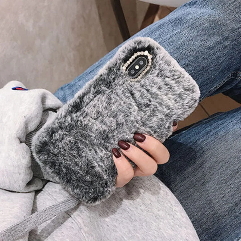 hui Роскошный чехол из кроличьего меха для iphone 6, 6 S, 7, 7 Plus, 8, 8 Plus, 5, 5S, SE, Модный зимний блестящий чехол для телефона iphone 11 Pro, XS, Max, X, XR - Цвет: hui