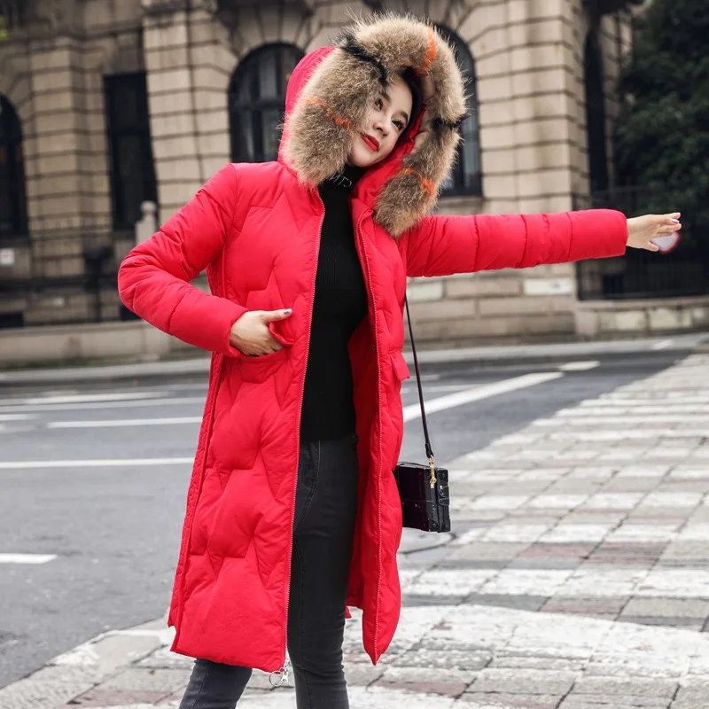

2019 Winter New Style Cotton-padded Clothes Women's Large Fur Collar Mid-length Thick Large Size down Jacket Cotton-padded Cloth