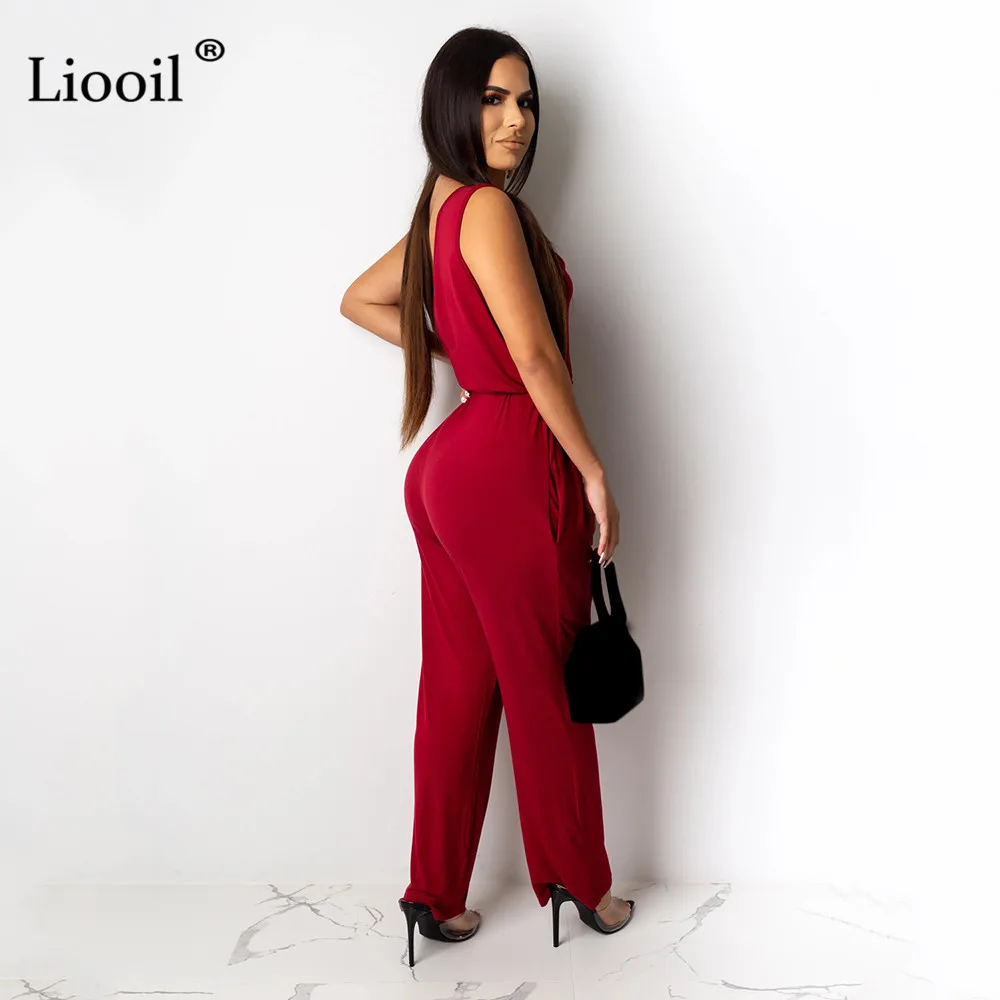 Liooil, сексуальные Свободные Комбинезоны для женщин, Осень-зима, без рукавов, v-образный вырез, шнуровка, вечерние, Клубные комбинезоны, женский комбинезон, комбинезоны