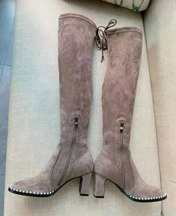 Сапоги выше колена женские кожаные сапоги на высоком каблуке женская зимняя обувь Высококачественная Роскошная Брендовая обувь европейские размеры 34-40