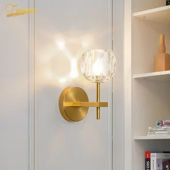 

Post-modern LED Crystal Wall Lamp Lighting Nordic Minimalist Copper Bedside Wall Lights Background Wall Aisle Lighting Wall Lamp