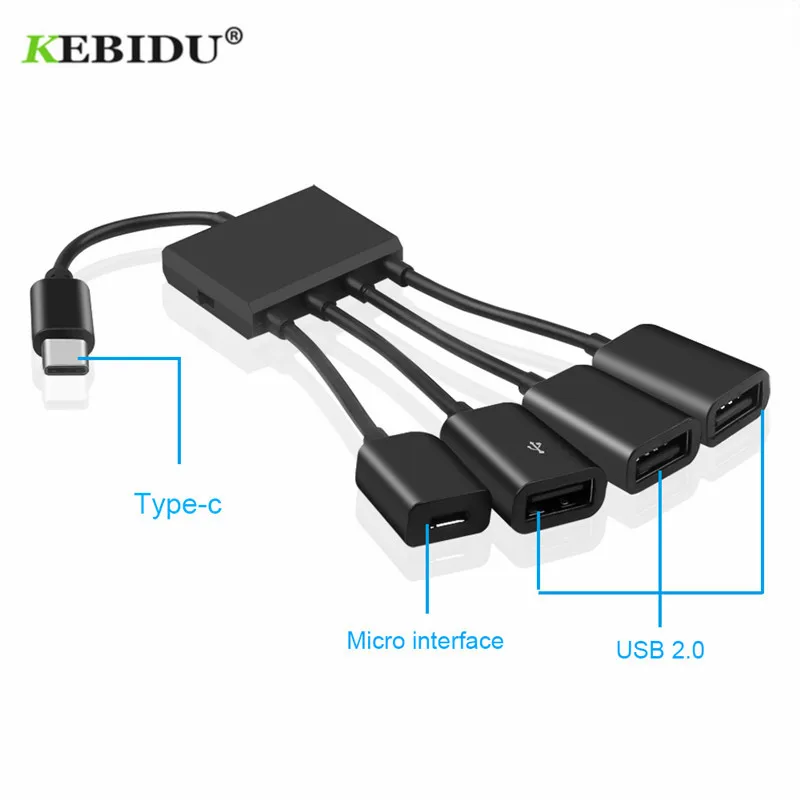 KEBIDU type-C USB зарядное устройство с адаптером концентратор Кабельный разъем USB 3,1 type C концентратор до 2/3 USB 2,0 порт и 1 микро концентратор usb-порт