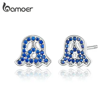 

bamoer Authentic 925 Sterling Silver Stud Earrings Blue Ghost Earrings Halloween Festival Jewelry Gifts for Women Party GXE754