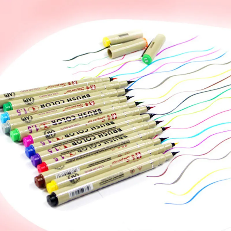 

12 Colors Needle Brush Color Pen Set Office Markers Sketch Drawing Art Supplies Brush Pen Fineliner Watercolor Pens