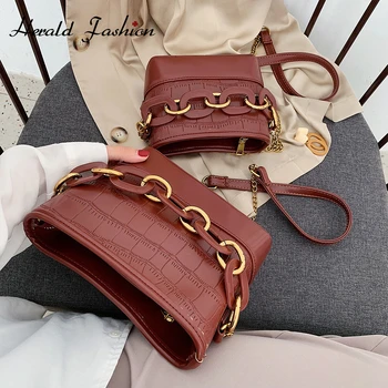 

Herald Fashion Women Stone Pattern Wandering Bag Vintage Chain Cross Linking Messenger Bag Party Ladies Crossbody Bags 2 Size