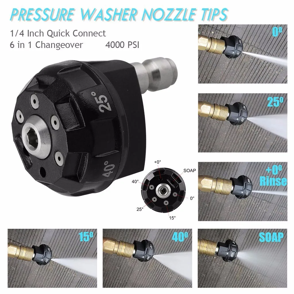 Pressure Washer Nozzle Tips 6 in 1 Changeover 1/4 Inch Quick Connect 4000 PSI suitable for most pressure washerss Dropship#35