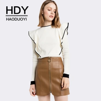 

HDY Haoduoyi New Fashion Autumn Thin Pullover Women Jumper Knitted Tops Long Sleeve Female Sweet Ruffles Ladies Slim Sweater