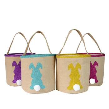 

10pcs/lot 2020 new arrival jute burlap easter tail bucket with glitter applique rabbit monogram personalize easter basket