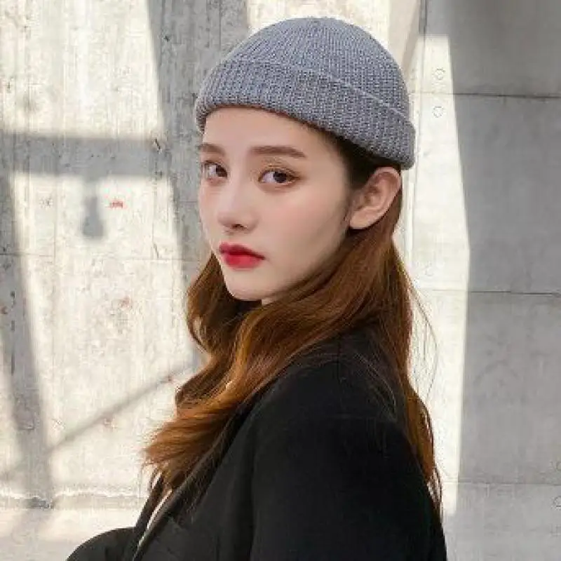 Hats For Women Black Beanie Knitted Hat Winter Men's Hats Women Beanies For Ladies Skullcap Solid Cap Retro Brimless Baggy 3