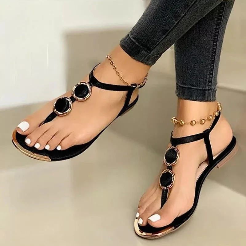 2020 New Summer Sandals Women Fashion Casual Beach Outdoor Flip Flop Sandals Metal Decoration Ladies Flat Shoes Big Size 35-43