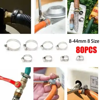 

80 PCS/Box Multi Size 8mm-38mm Stainless Steel Hoop Clamp Hose Clamp Stainless Steel Set automotive Pipes Clip Fixed Tool