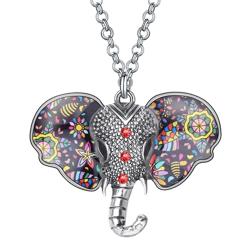 Silver Multicolor ARWA Сплав покрытием античное золото аниме Цветочный слон, ожерелье, подвеска цепочка ментальные животные ювелирные изделия Леди девушке Подвески подарок - Окраска металла: Silver Multicolor