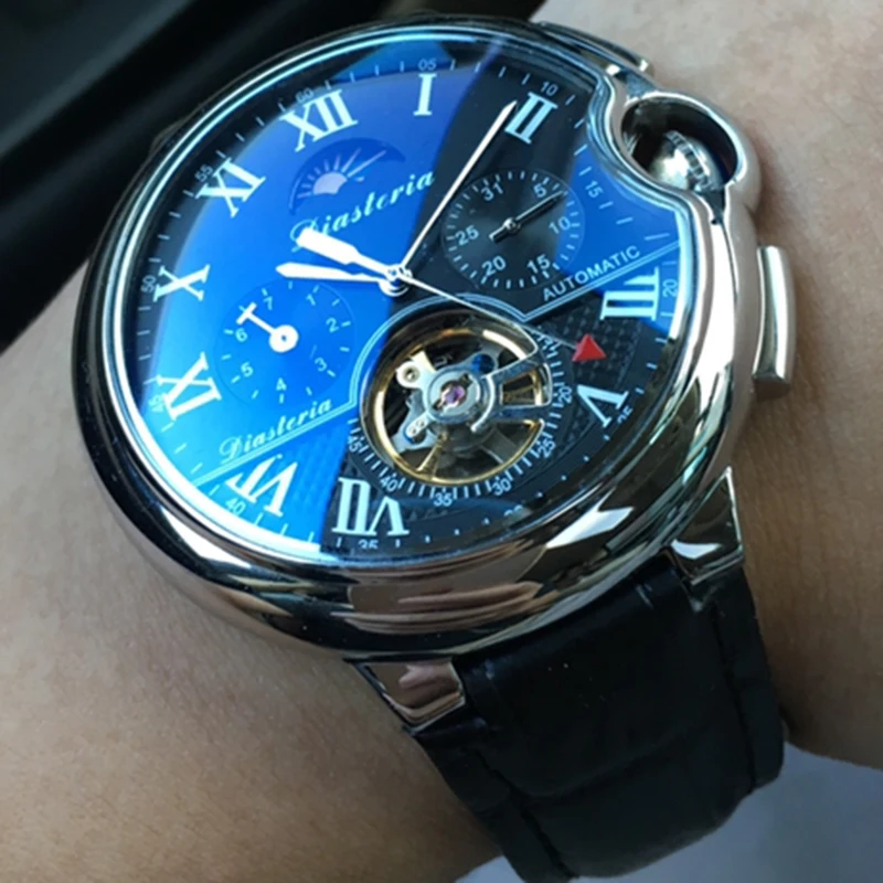 Топ люксовый бренд Tourbillon Скелет автоматические механические часы для мужчин полный календарь Moon Phase водонепроницаемые часы для мужчин s DIASTERIA
